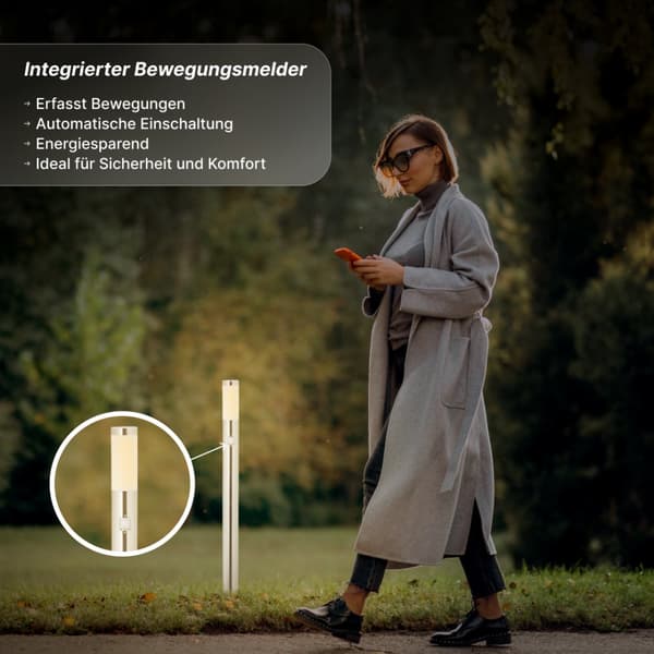 BRILLIANT lampa Chorus golvlampa utomhus rörelsedetektor rostfritt stål | 1x A60, E27, 20W, lämplig för normala lampor (ingår ej) | Skala A ++ till E