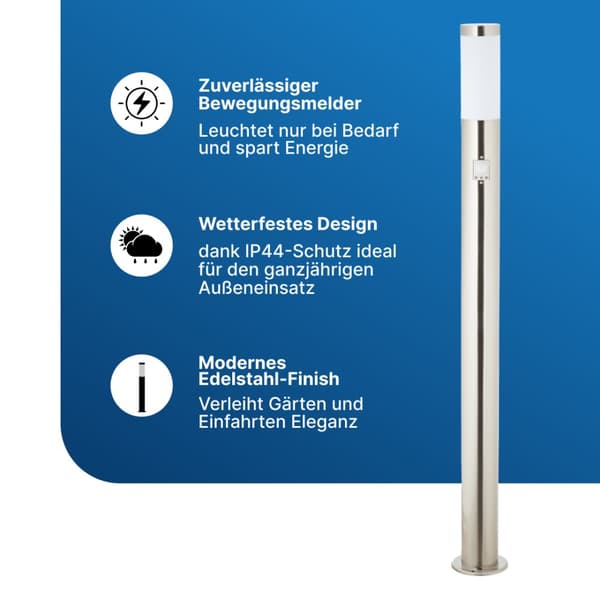 BRILLIANT lampa Chorus golvlampa utomhus rörelsedetektor rostfritt stål | 1x A60, E27, 20W, lämplig för normala lampor (ingår ej) | Skala A ++ till E