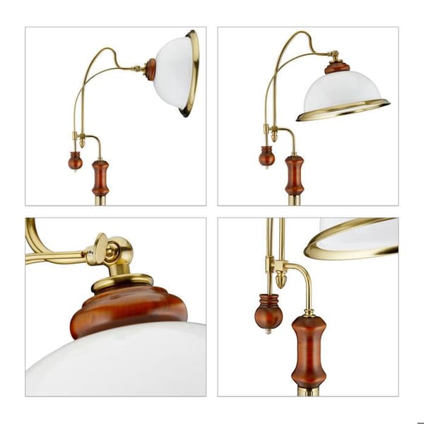 Relaxdays golvlampa, rundad, jugendstil, glasskärm, trä, E27-sockel, HxLxP: 166x40x36 cm, brun/guld