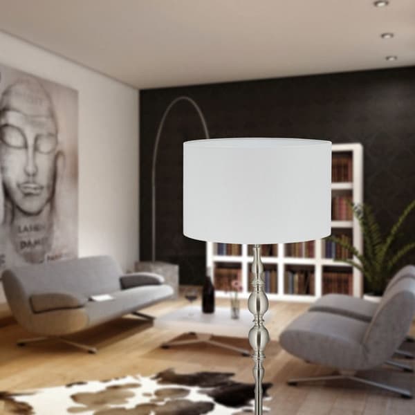 Relaxdays golvlampa, E27, kabel, lampskärm i tyg D 40 cm, vintage golvlampa 43 cm hög, vit, guld