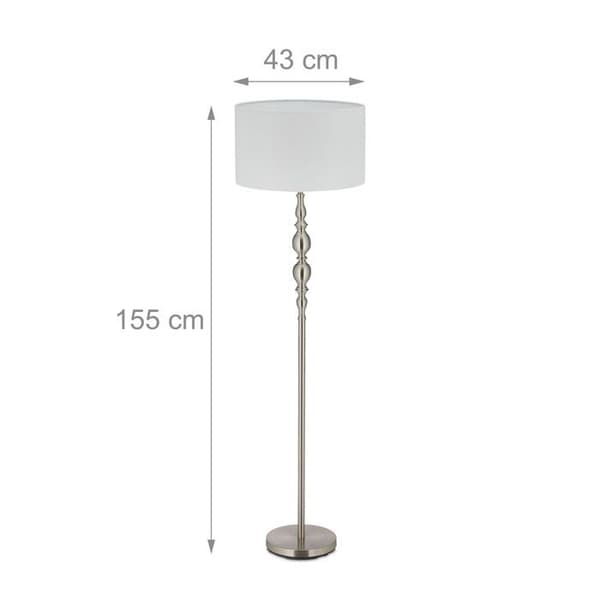 Relaxdays golvlampa, E27, kabel, lampskärm i tyg D 40 cm, vintage golvlampa 43 cm hög, vit, guld