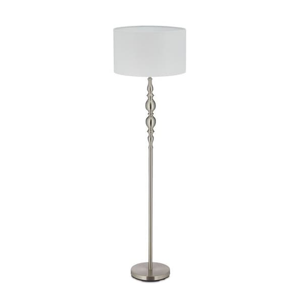 Relaxdays golvlampa, E27, kabel, lampskärm i tyg D 40 cm, vintage golvlampa 43 cm hög, vit, guld