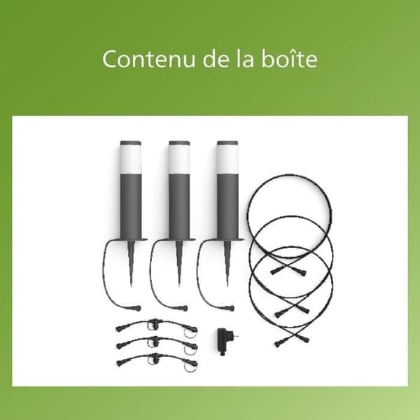 Paket med 3 PHILIPS Garden Link utomhusterminaler - Lågspänning - 24W, IP44, 2700K - Antracit