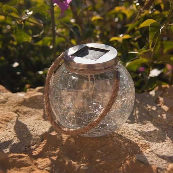Set med 2 solkulor - LUMISKY - CRACK BALL CORD - H13 cm - Sprucket glas att placera - Mikrorephandtag - Varmvit LED