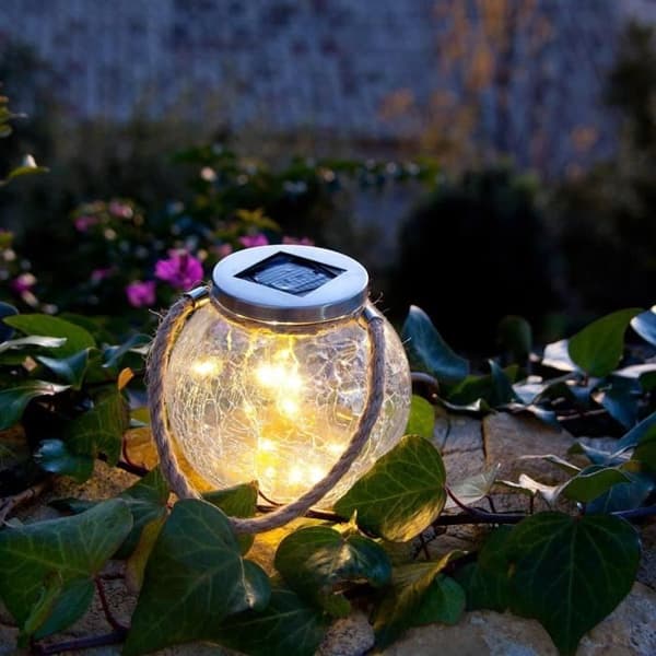 Set med 2 solkulor - LUMISKY - CRACK BALL CORD - H13 cm - Sprucket glas att placera - Mikrorephandtag - Varmvit LED