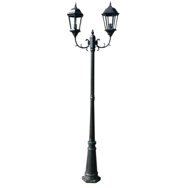 vidaXL lygtepæl med 2 arme 230 cm aluminium mørkegrøn/sort - Udendørsbelysning