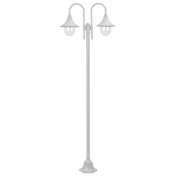 vidaXL Lyktstolpe för trädgård E27 220 cm aluminium 2 lyktor vit -  Utebelysning