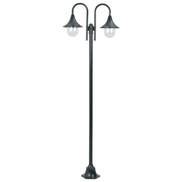 vidaXL Lyktstolpe för trädgård E27 220 cm aluminium 2 lyktor mörkgrön -  Utebelysning