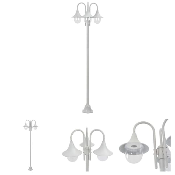 The Living Store havestolpelampe E27 220 cm aluminium 3 lanterner hvid -  Udendørsbelysning