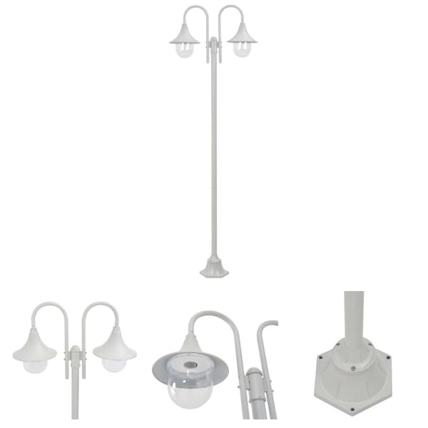 The Living Store Lyktstolpe för trädgård E27 220 cm aluminium 2 lyktor vit - Utebelysning