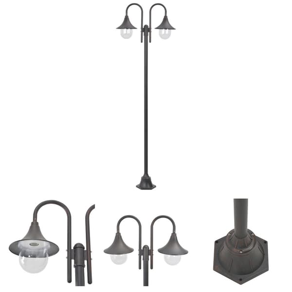 The Living Store Kaksilyhtyinen pylväsvalaisin puutarhaan E27 220 cm pronssi - Ulkovalaisimet