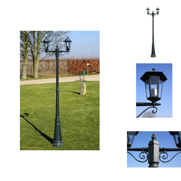 Udendørsbelysning - Living lygtepæl med 2 arme 215 cm aluminium mørkegrøn/sort