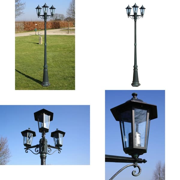 Lygtepæl med 3 arme 215 cm aluminium mørkegrøn/sort - Havelys - Havebelysning - Home & Living