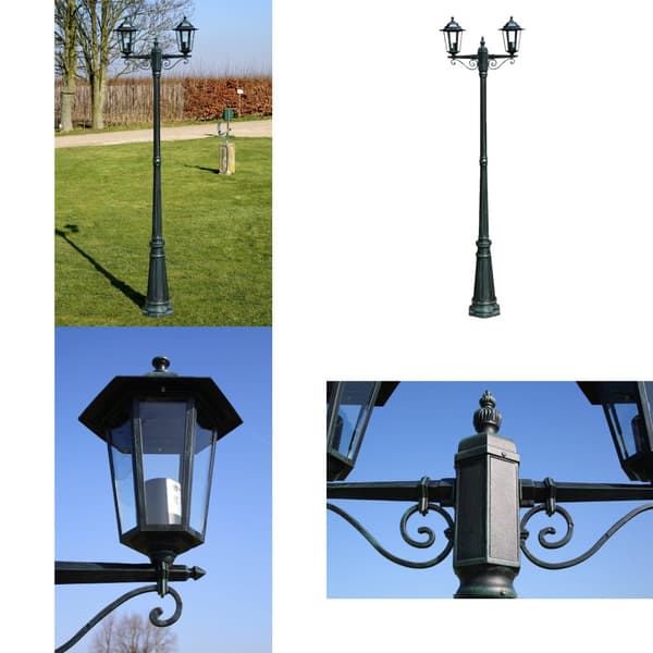Lygtepæl med 2 arme 215 cm aluminium mørkegrøn/sort - Havelys - Havelampe - Home & Living