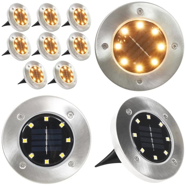 Soldrevne LED-nedgravningsspots 8 stk. Varmt hvidt lys - Solcellelampe - Solcellelamper - Home & Living