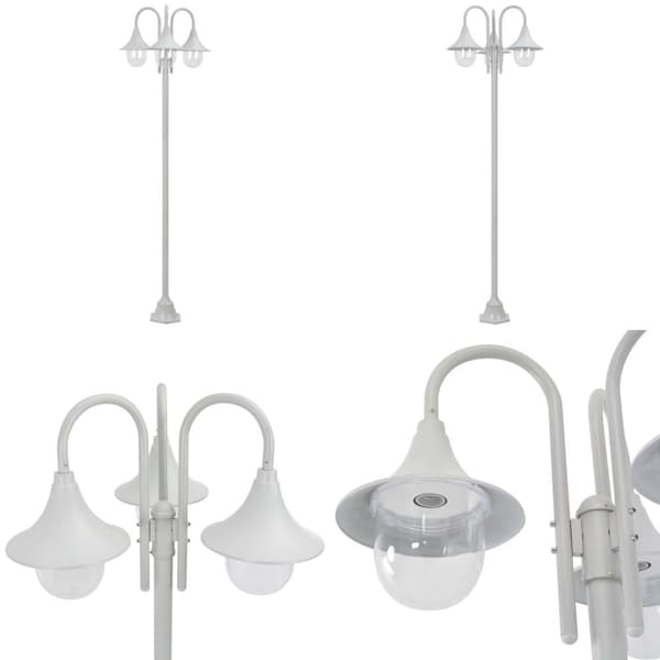 Lyktstolpe för trädgård E27 220 cm aluminium 3 lyktor vit - Lampstolpe - Lampstolpar - Home & Living