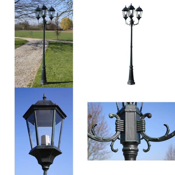Lygtepæl med 3 arme 230 cm aluminium mørkegrøn/sort - Havelys - Havelampe - Home & Living