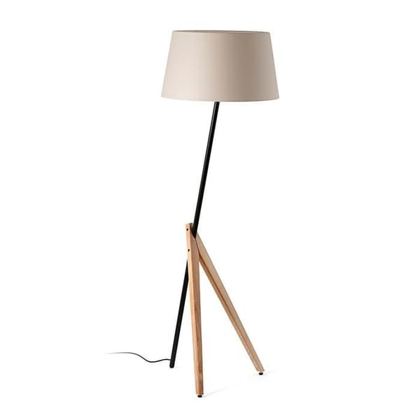 Faro TREEWOOD TriPod Golvlampa Ask med beige lampskärm