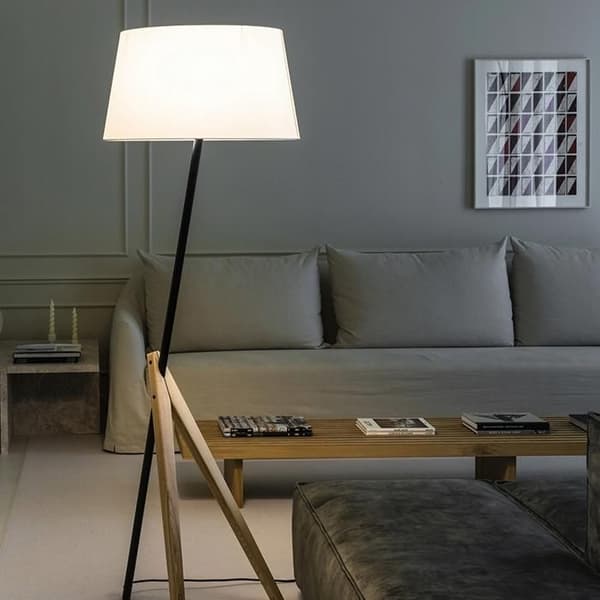Faro TREEWOOD TriPod Golvlampa Ask med beige lampskärm