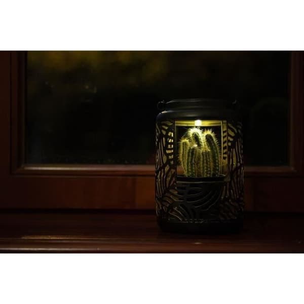 Solar Lantern - GARDEN ID Blomsterlampa - 12 x 19 cm Kruka 6,5 x 6 cm - 8 timmars belysning - AAA-batteri - Genombruten design.