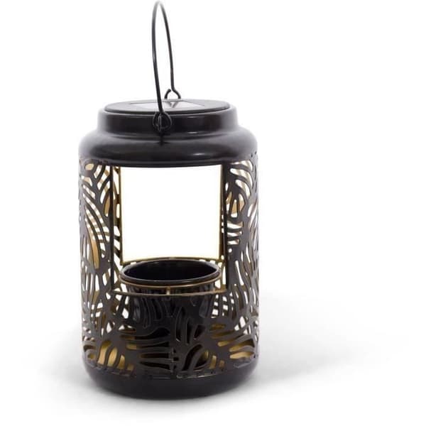 Solar Lantern - GARDEN ID Blomsterlampa - 12 x 19 cm Kruka 6,5 x 6 cm - 8 timmars belysning - AAA-batteri - Genombruten design.