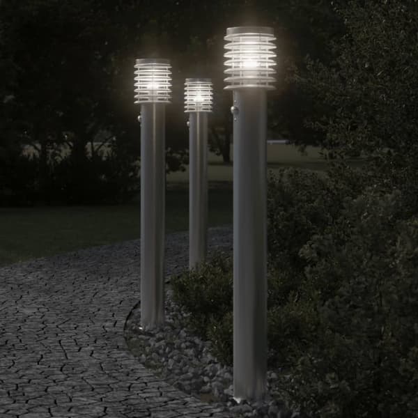 Utomhusgolvlampa med sensor silver 110 cm rostfritt stål