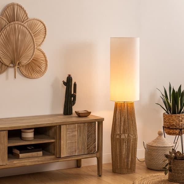Benvägg i beige rep och vit lampskärm - ATMOSPHERA - H 130 cm - E27-sockel