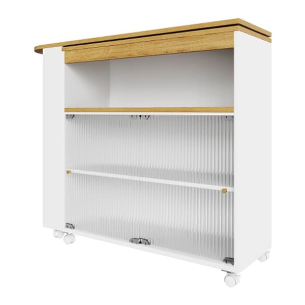 Utfällbar bar med förvaring, modern mobil bar, utfällbar bar med LED, vit (138-204 x 39 x 105 cm)
