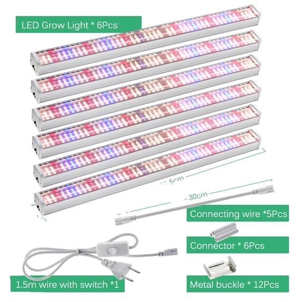 LED Växtbelysningslist, Fullspektrum SMD2835, Vattentålig IP65,6st Set 52,5cm