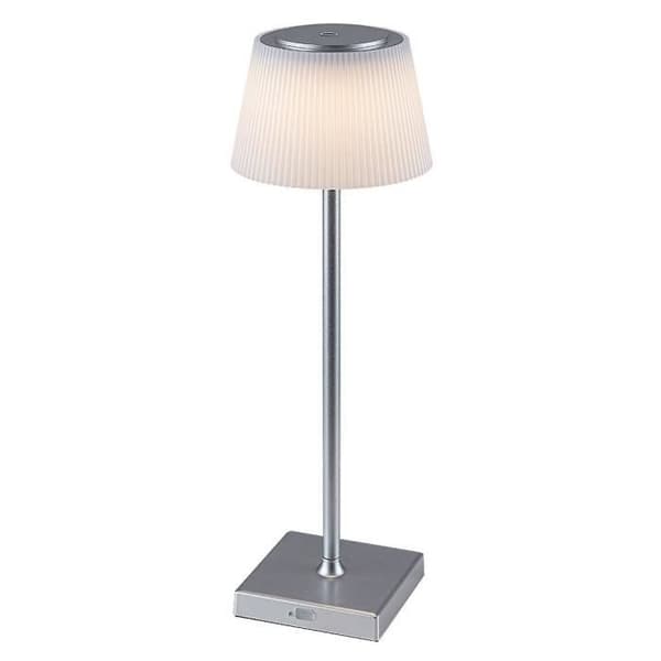 Inomhus bordsstativ i metall med dimbar plastskärm med strömbrytare klass G Rabalux Taena 4W - silver -