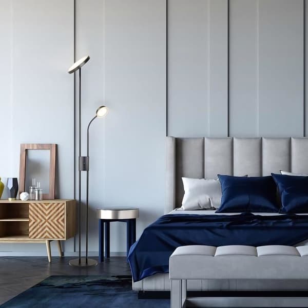 Högtfälts LED-golvlampa med lampskärm klass F Rabalux Ophus 18,5W - matt svart - 29,5x102x10 cm