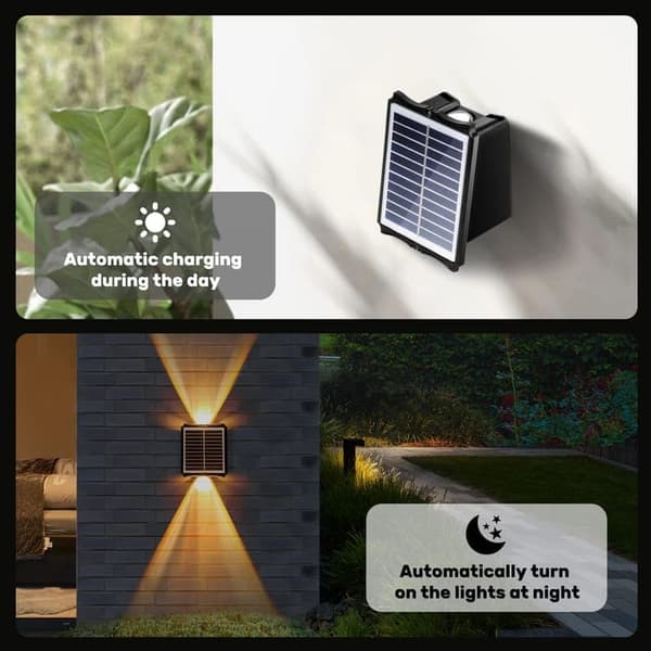 2-pack Solcellsvägglampor Uppåt, 2 LED, Vattentäta, Ljus för Utomhusdekoration