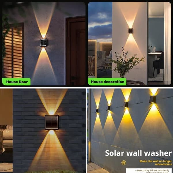 2-pack Solcellsvägglampor Uppåt, 2 LED, Vattentäta, Ljus för Utomhusdekoration