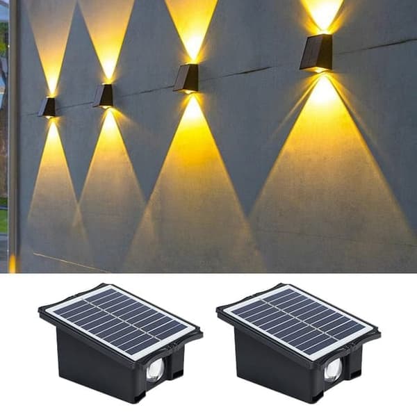 2 kpl aurinkopaneelin seinävalaisimet ylöspäin, 2 LED, vedenpitävä, valot ulkokoristeluun Tumman keltainen