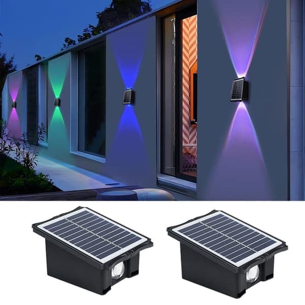 2-pack Solcellsvägglampor Uppåt, 2 LED, Vattentäta, Ljus för Utomhusdekoration