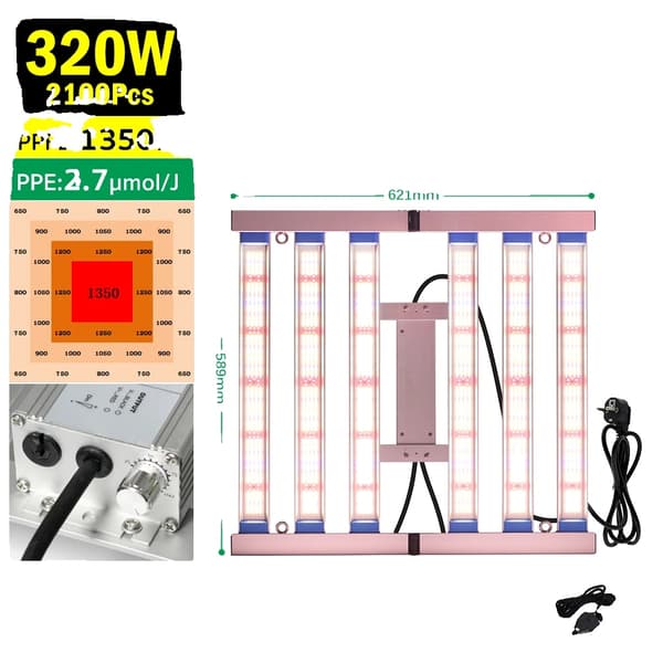 Fällbar Fullspektrum LED-växtlampa, dimbar, hög PPFD,320W