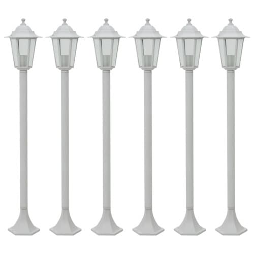 Lyktstolpar för trädgård 6 st E27 110 cm aluminium vit