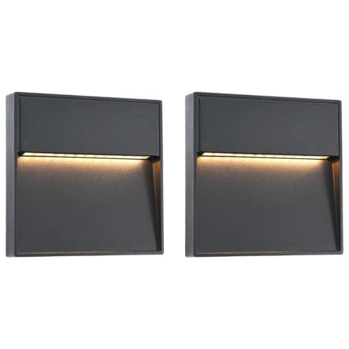 Utomhusvägglampa LED 2 st 3 W svart fyrkantig