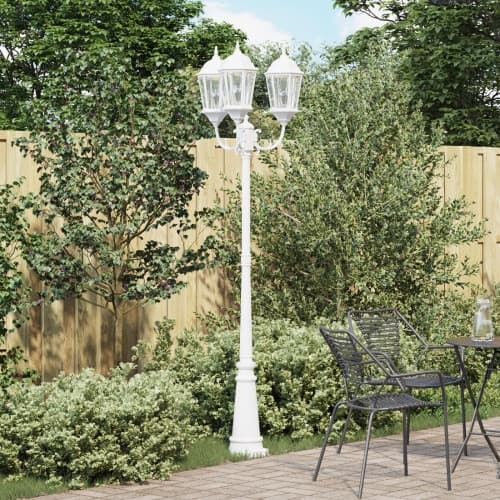 Trädgårdslampa Stativ 3-Lampa E27 Vit 235 cm Aluminium