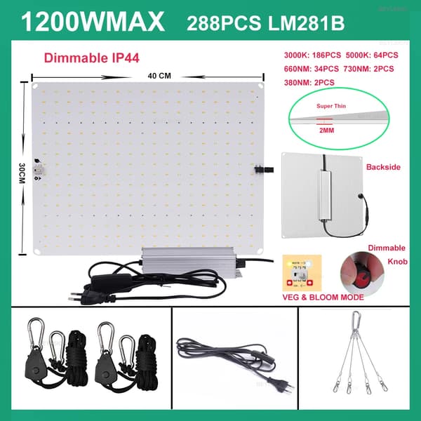 LED-växtljus, kvantum solliknande fullspektrum, växtfabriker växthus,1200WMAX IR UV Pro