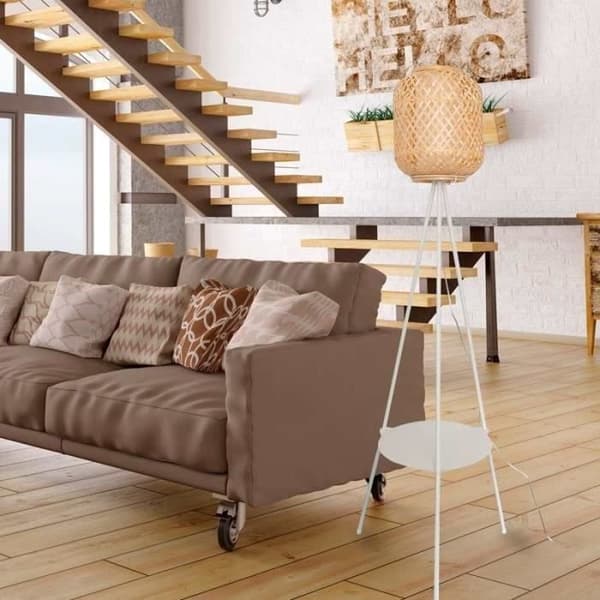 Golvlampa i flätad - ORSON - Stativ - Vit - LED - 170 cm - Stativ