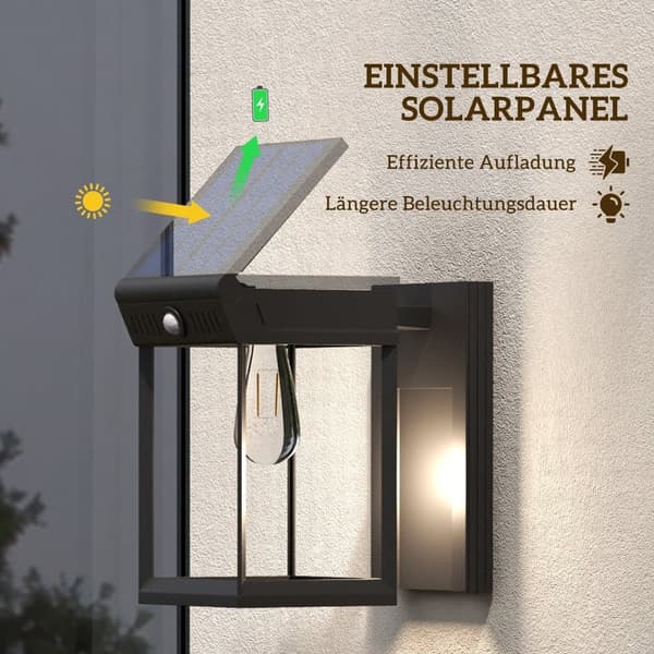 Solärvägglampa, 14x24x24 cm, Svart