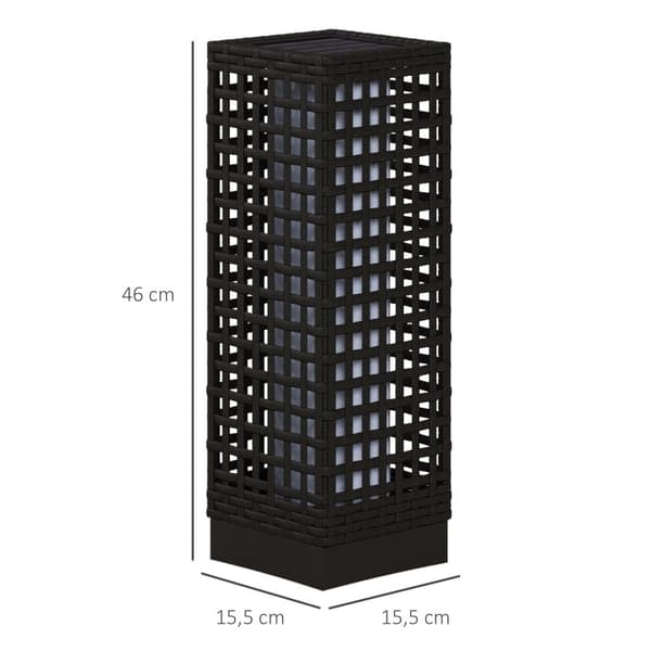 Solcellelampe, Rattan-Design, 15.5x15.5x46 cm, Sort