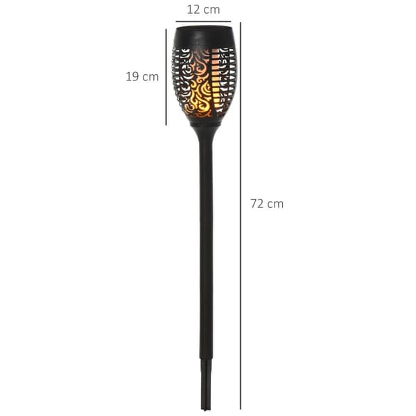 Solcellelys, Udendørs 4er-Set Havebelysning IP44, Ø12 x H72 cm, Sort
