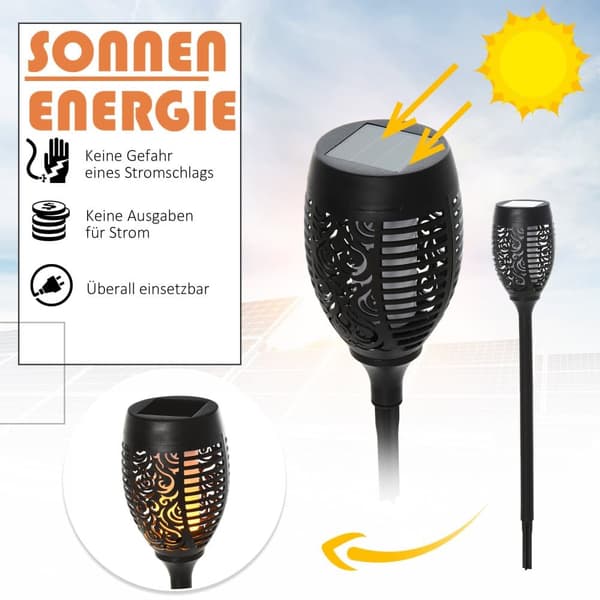 Solcellelys, Udendørs 4er-Set Havebelysning IP44, Ø12 x H72 cm, Sort