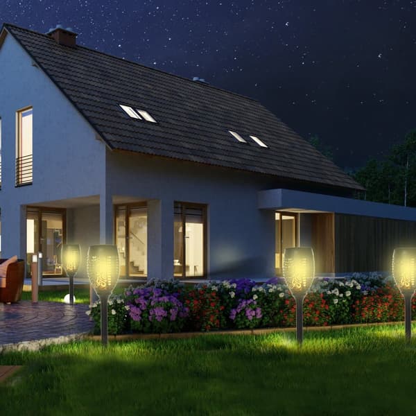 Solcellelys, Udendørs 4er-Set Havebelysning IP44, Ø12 x H72 cm, Sort