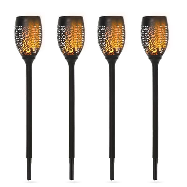 Solcellelys, Udendørs 4er-Set Havebelysning IP44, Ø12 x H72 cm, Sort