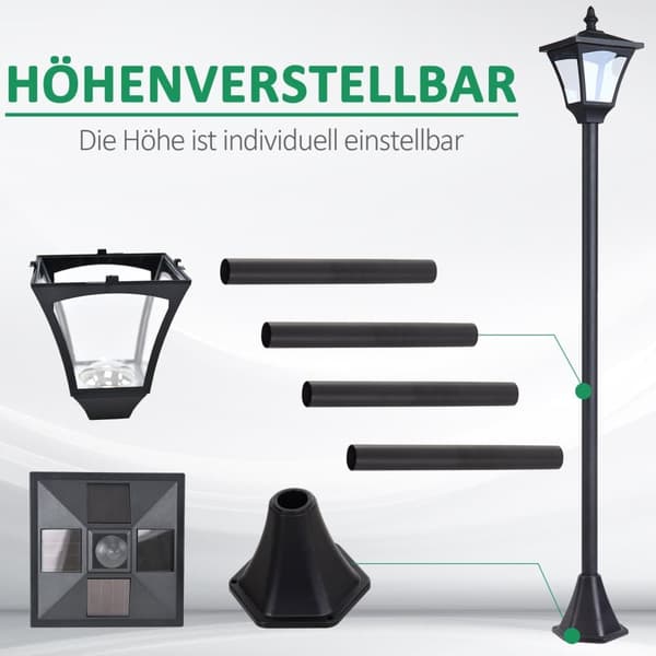 Solärlampa, LED 10 Lumen, 15x15x120 cm, Svart