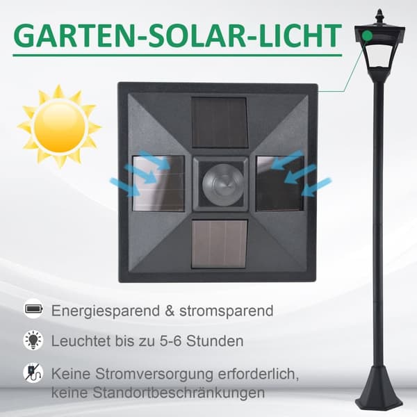 Solärlampa, LED 10 Lumen, 15x15x120 cm, Svart