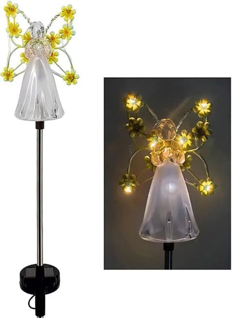 Lollanda Solcellsdriven Ängellampa -Gräsmatta Lampa - Flerfärgad LED, Akryl, för Trädgård och Minnesgåva Gul 1 ST